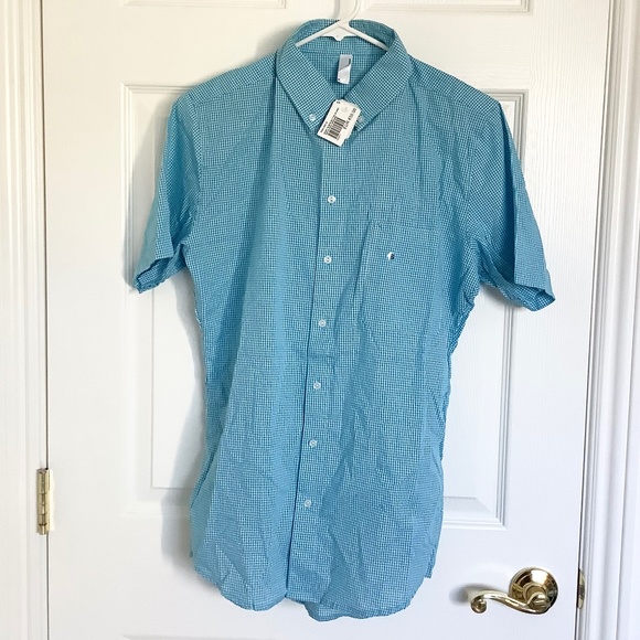 Mens XS-S New American Apparel Short Sleeve Button Lt Blue Shirt Cotton USA Made - Picture 2 of 16